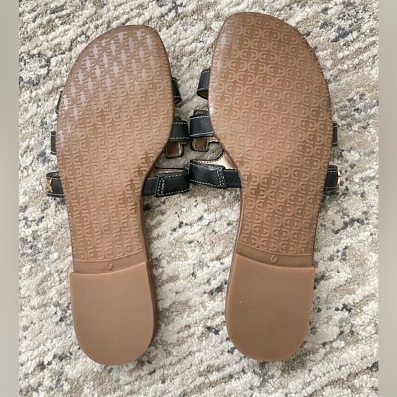 New Sam Edelman Bay Black Leather Slide Sandals Size 6 Double Logo Backyard BBQ - Picture 5 of 7